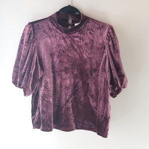 Laundry By Shelli Segal New Burgundy Crushed Velvet Short Sleeve Blouse Top, XL